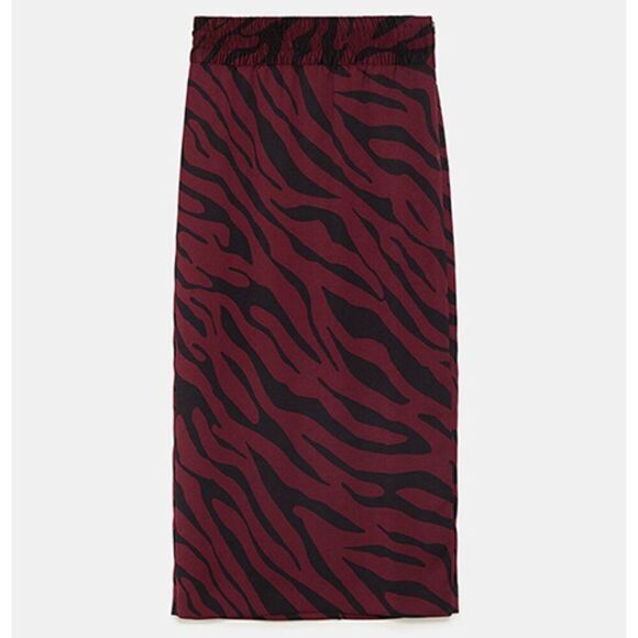 NWT Zara Animal print pencil skirt Maroon - Picture 3 of 13